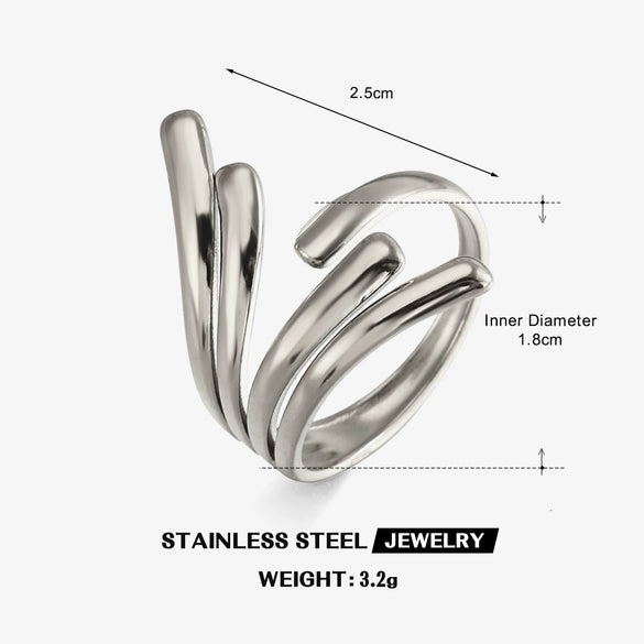Minimalist Geometric Line Open Ring For Women Gold Electroplated Stainless Steel Jewelry