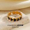 Minimalist Geometric Line Open Ring With Oil Drip Detail And Gold Tone Electroplated Stainless Steel Jewelry For Women