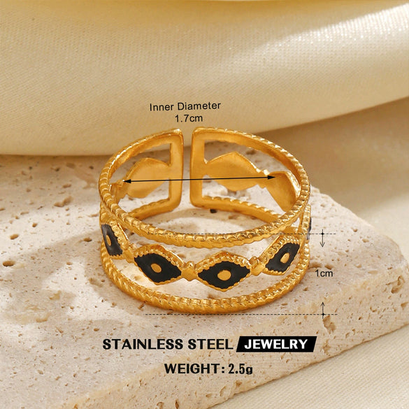 Minimalist Geometric Line Open Ring With Oil Drip Detail And Gold Tone Electroplated Stainless Steel Jewelry For Women