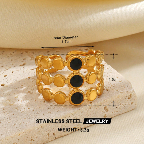 Minimalist Geometric Line Open Ring With Oil Drip Detail And Gold Tone Electroplated Stainless Steel Jewelry For Women