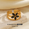 Minimalist Geometric Line Open Ring With Oil Drip Detail And Gold Tone Electroplated Stainless Steel Jewelry For Women
