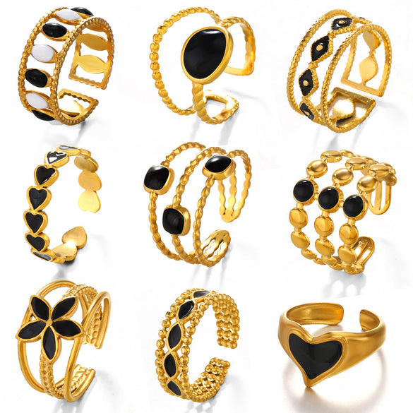 Minimalist Geometric Line Open Ring With Oil Drip Detail And Gold Tone Electroplated Stainless Steel Jewelry For Women