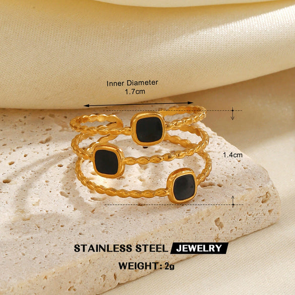 Minimalist Geometric Line Open Ring With Oil Drip Detail And Gold Tone Electroplated Stainless Steel Jewelry For Women