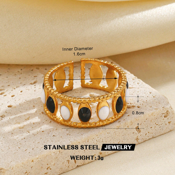 Minimalist Geometric Line Open Ring With Oil Drip Detail And Gold Tone Electroplated Stainless Steel Jewelry For Women