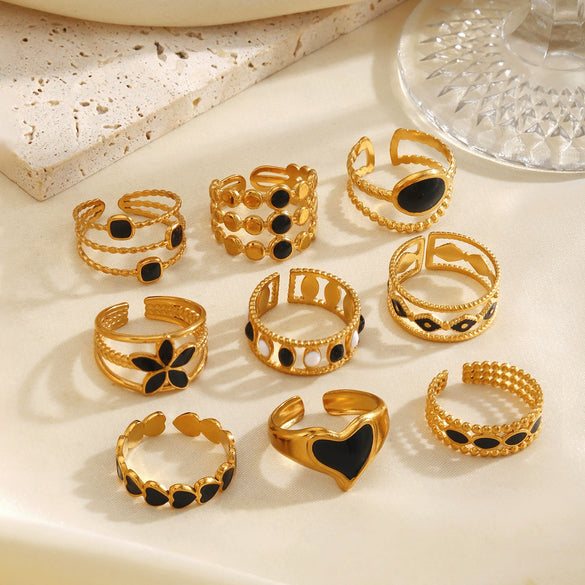 Minimalist Geometric Line Open Ring With Oil Drip Detail And Gold Tone Electroplated Stainless Steel Jewelry For Women