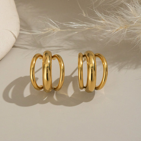 Minimalist Geometric Line Stainless Steel Earrings With 18K Gold Electroplated Finish For Women