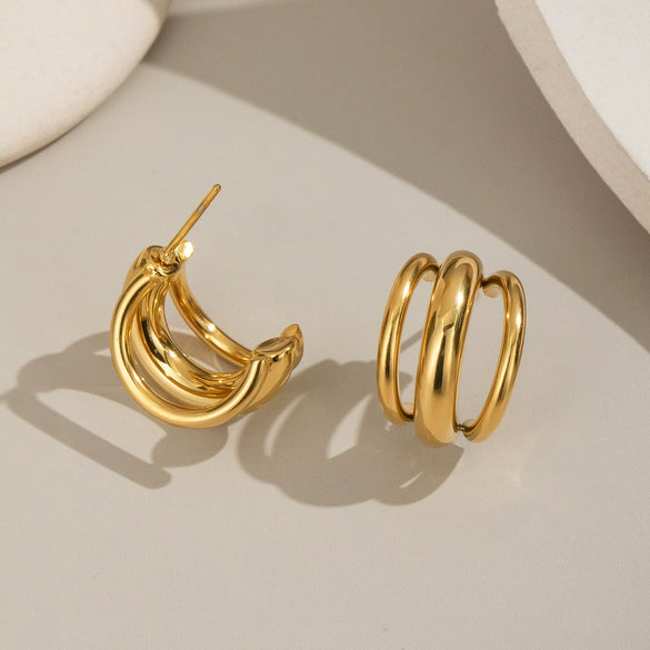 Minimalist Geometric Line Stainless Steel Earrings With 18K Gold Electroplated Finish For Women