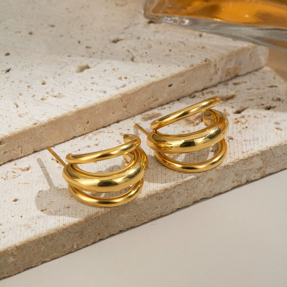 Minimalist Geometric Line Stainless Steel Earrings With 18K Gold Electroplated Finish For Women
