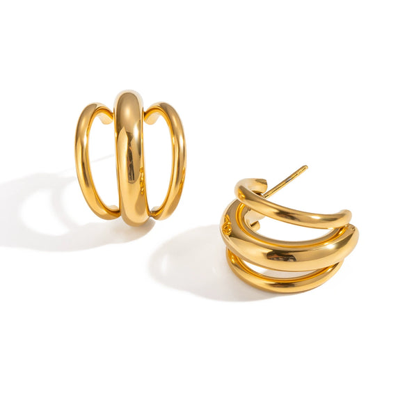 Minimalist Geometric Line Stainless Steel Earrings With 18K Gold Electroplated Finish For Women