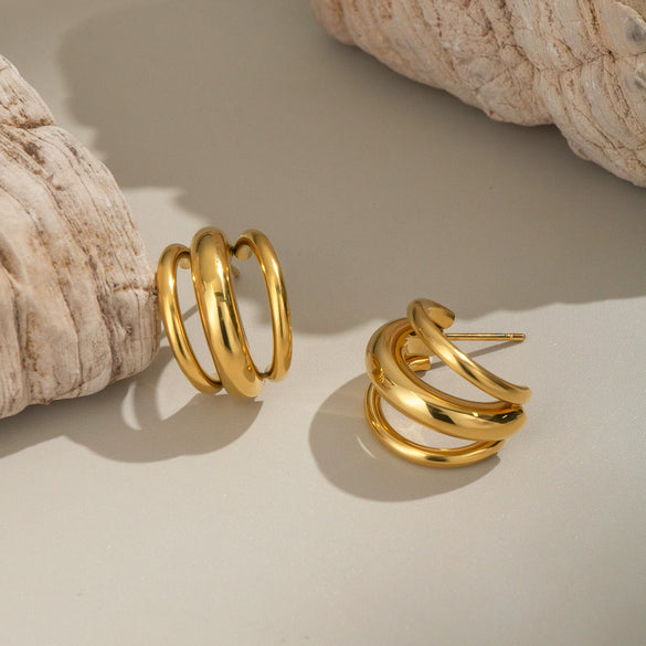 Minimalist Geometric Line Stainless Steel Earrings With 18K Gold Electroplated Finish For Women