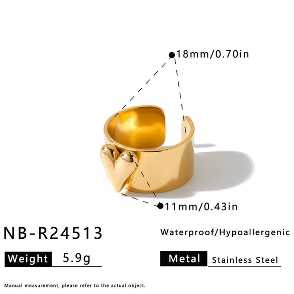 Minimalist Geometric Love Pattern Stainless Steel Adjustable Open Ring For Women With Vacuum Plated Finish