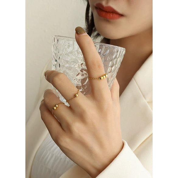 Minimalist Geometric Lucky Ball Tail Ring For Women Titanium Steel Electroplated Gold Finger Ring Jewelry