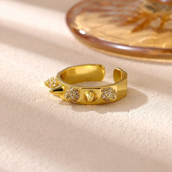Minimalist Geometric Open Ring For Women Goldplated Copper Ring With Sparkling Diamond Details Wholesale Fashion Jewelry