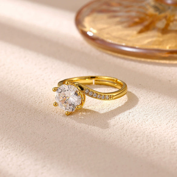 Minimalist Geometric Open Ring For Women Goldplated Copper Ring With Sparkling Diamond Details Wholesale Fashion Jewelry