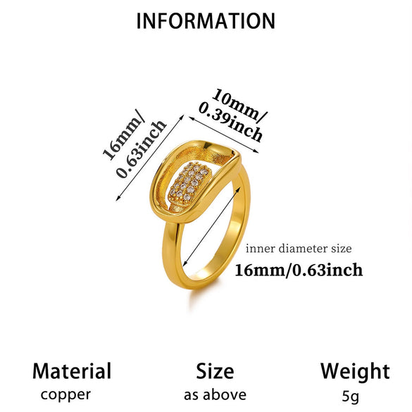 Minimalist Geometric Open Ring For Women Goldplated Copper Ring With Sparkling Diamond Details Wholesale Fashion Jewelry