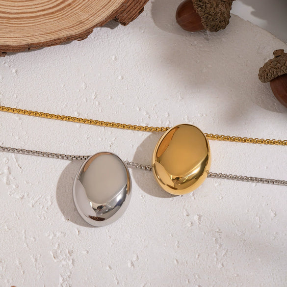 Minimalist Geometric Oval Pendant Sweater Necklace For Women Stainless Steel 18K Real Gold Plated