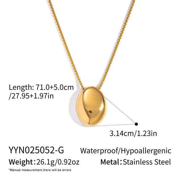 Minimalist Geometric Oval Pendant Sweater Necklace For Women Stainless Steel 18K Real Gold Plated
