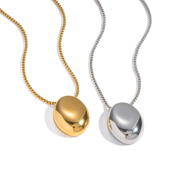 Minimalist Geometric Oval Pendant Sweater Necklace For Women Stainless Steel 18K Real Gold Plated
