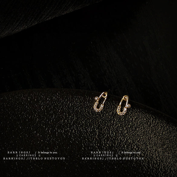 Minimalist Geometric Paper Clip Stud Earrings For Women Copper With 925 Silver Needles 14K Gold Plated Micropaved Zircon Earrings
