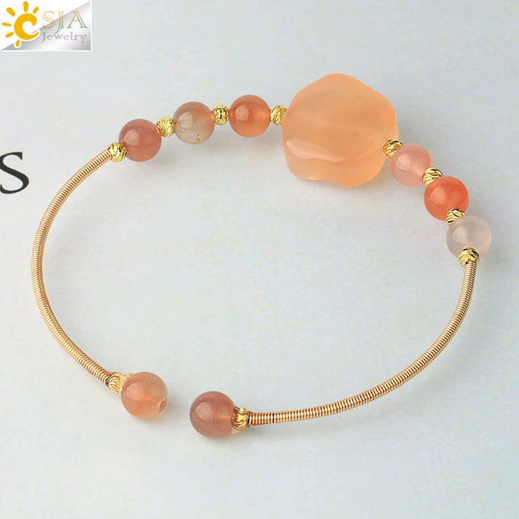 Minimalist Geometric Red Agate And Crystal Bracelet With Rose Gold Tone Carved Claw Setting For Unisex