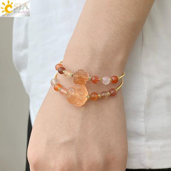 Minimalist Geometric Red Agate And Crystal Bracelet With Rose Gold Tone Carved Claw Setting For Unisex