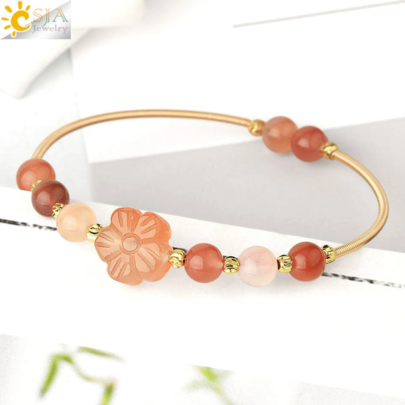 Minimalist Geometric Red Agate And Crystal Bracelet With Rose Gold Tone Carved Claw Setting For Unisex