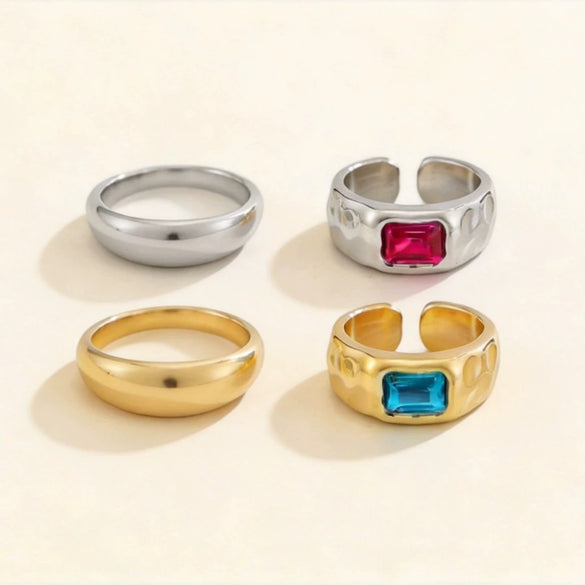 Minimalist Geometric Rhinestone Open Ring With Round Curved Surface Alloy Jewelry For Women And Men