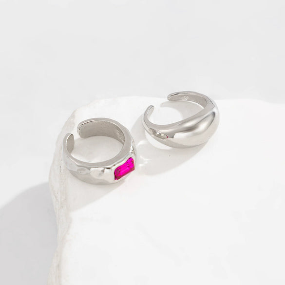 Minimalist Geometric Rhinestone Open Ring With Round Curved Surface Alloy Jewelry For Women And Men