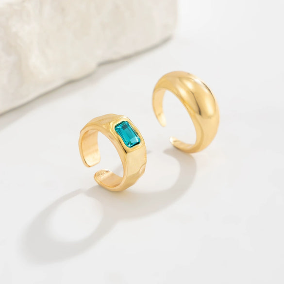 Minimalist Geometric Rhinestone Open Ring With Round Curved Surface Alloy Jewelry For Women And Men