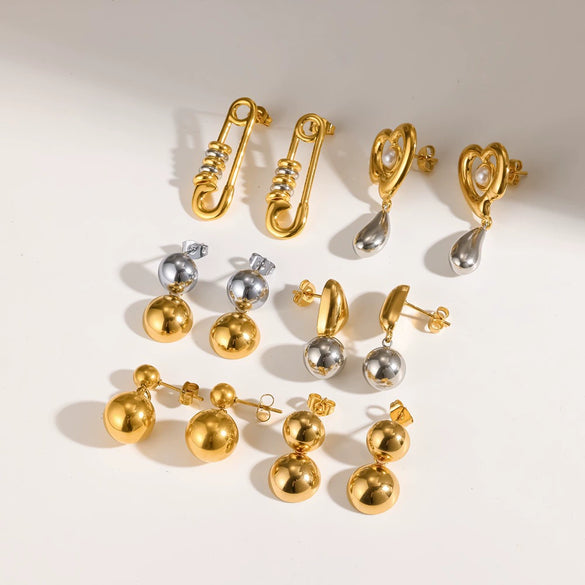 Minimalist Geometric Round Ball Pendant Earrings For Women Pvd Real Gold Plated Stainless Steel And Titanium Steel Earrings