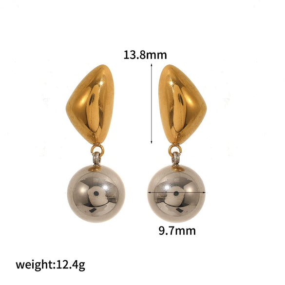 Minimalist Geometric Round Ball Pendant Earrings For Women Pvd Real Gold Plated Stainless Steel And Titanium Steel Earrings