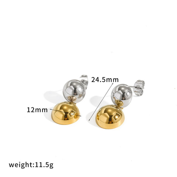 Minimalist Geometric Round Ball Pendant Earrings For Women Pvd Real Gold Plated Stainless Steel And Titanium Steel Earrings