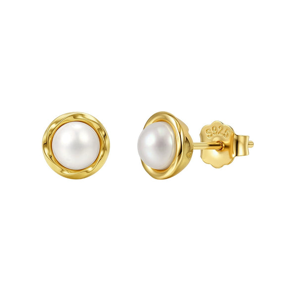 Minimalist Geometric Round Pearl 925 Silver Earrings With Zirconia For Women