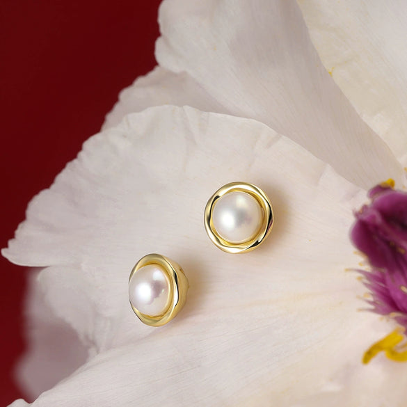Minimalist Geometric Round Pearl 925 Silver Earrings With Zirconia For Women