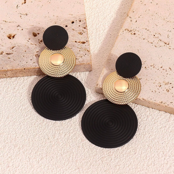Minimalist Geometric Round Water Ripple Metal Stud Earrings Simple Versatile Unisex Ear Jewelry