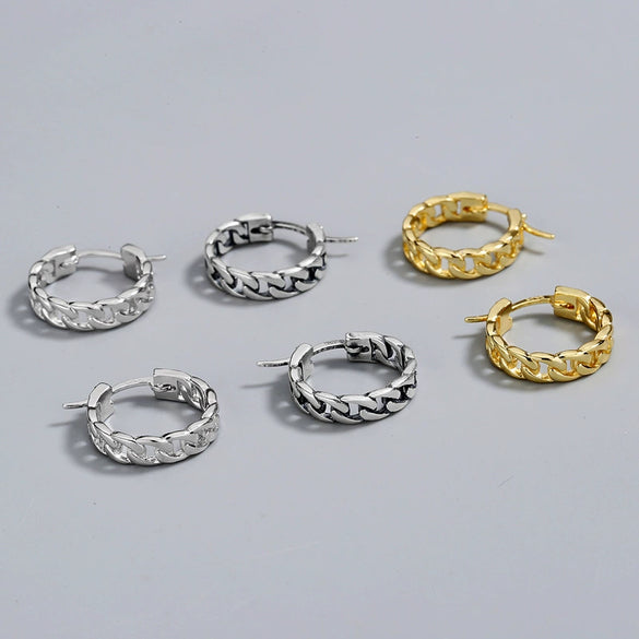 Minimalist Geometric S925 Sterling Silver Electroplated Chain Earrings For Women