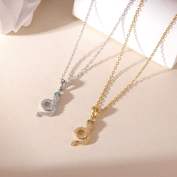 Minimalist Geometric Snake Pendant Necklace Titanium Steel Electroplated For Women