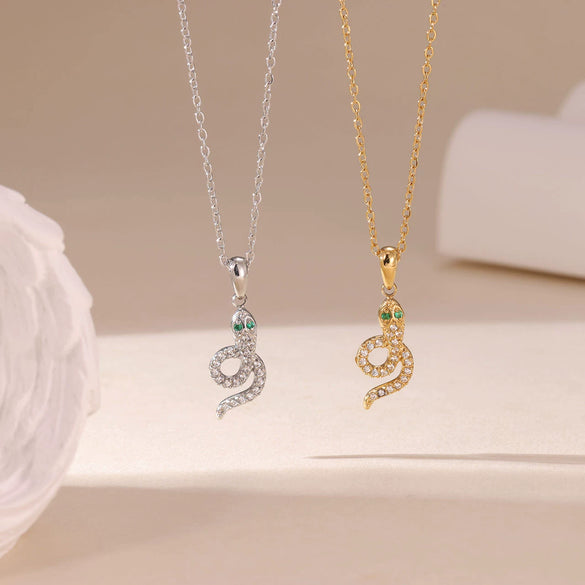 Minimalist Geometric Snake Pendant Necklace Titanium Steel Electroplated For Women