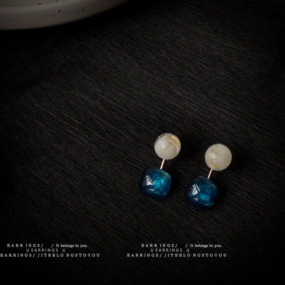 Minimalist Geometric Square Liuli Glass Earrings For Women With Electroplated Chic Fashion Design