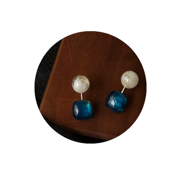 Minimalist Geometric Square Liuli Glass Earrings For Women With Electroplated Chic Fashion Design