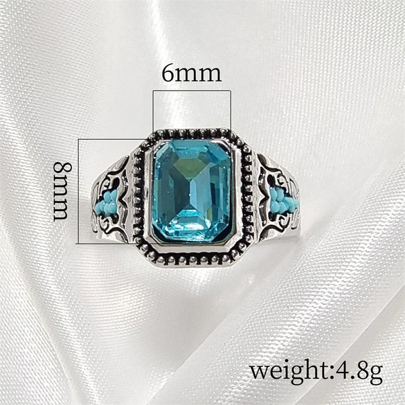 Minimalist Geometric Square Zircon Alloy Ring For Men And Women Electroplated Retro Textured Punk Hip Hop Style