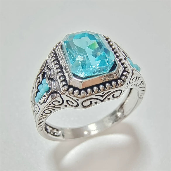 Minimalist Geometric Square Zircon Alloy Ring For Men And Women Electroplated Retro Textured Punk Hip Hop Style