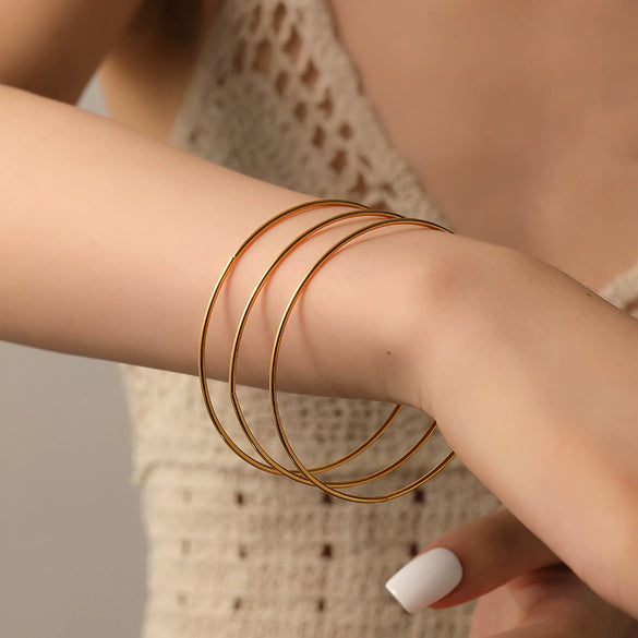Minimalist Geometric Stainless Steel Ladies Ring And Bracelet With Electroplating