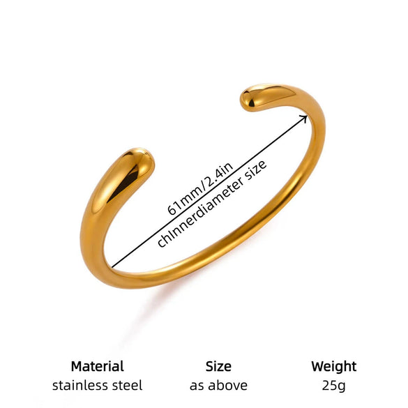 Minimalist Geometric Stainless Steel Open Bangle Bracelet With Shell And Floral Texture Glossy 18K Gold Plated Finish For Women