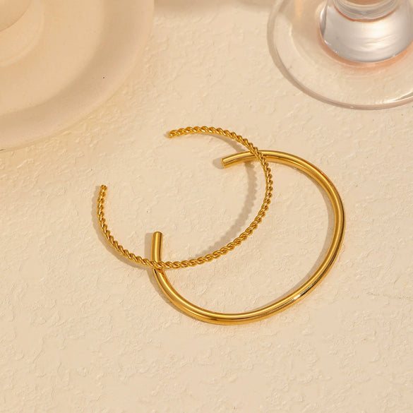 Minimalist Geometric Stainless Steel Open Twist 18K Goldplated Bracelet For Women