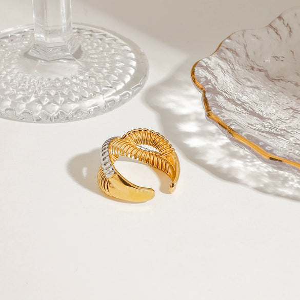 Minimalist Geometric Stainless Steel Ring With Gold And Silver Color Matching Electroplating