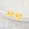 Minimalist Geometric Star Copper Stud Earrings With Smooth Round Button Shape And Diamond Studded Detail For Women