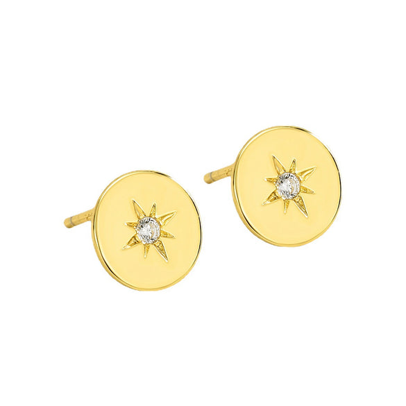 Minimalist Geometric Star Copper Stud Earrings With Smooth Round Button Shape And Diamond Studded Detail For Women