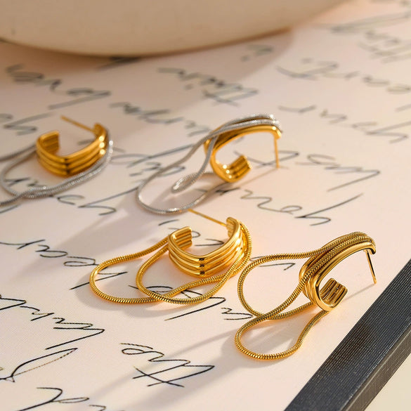 Minimalist Geometric Tassel Earrings For Women Gold Plated Stainless Steel Elegant Fashion Ear Accessories
