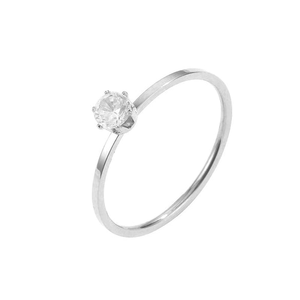 Minimalist Geometric Titanium Steel Ring With Six Prong Diamond Style Inlay Rose Finish Unisex Fine Jewelry